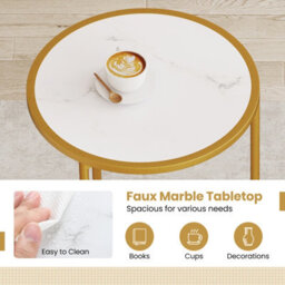 Costway Round Nesting Side Table Set Of 2 Stacking Coffee Tables White & Gold - thumbnail 7