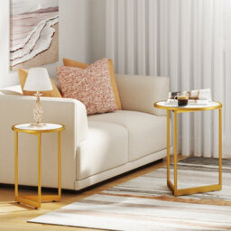 Costway Round Nesting Side Table Set Of 2 Stacking Coffee Tables White & Gold - thumbnail 6