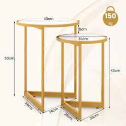 Costway Round Nesting Side Table Set Of 2 Stacking Coffee Tables White & Gold - thumbnail 2