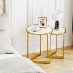 Costway Round Nesting Side Table Set Of 2 Stacking Coffee Tables White & Gold - thumbnail 5
