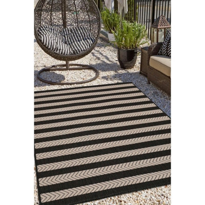 Melrose Eden Monochrome Striped Design Pile Height 3mm X-Large Area Indoor Outdoor Rug - 200/290Cm - image 1