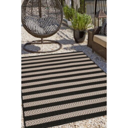 Melrose Eden Monochrome Striped Design Pile Height 3mm X-Large Area Indoor Outdoor Rug - 200/290Cm - thumbnail 1