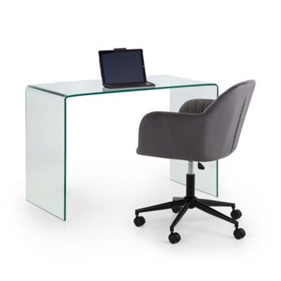 Oakham Signature Montrose Desk With Executive Ardmore Velvet Swivel Office Chair In Grey And Black - image 1