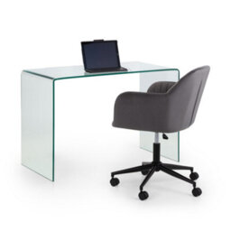 Oakham Signature Montrose Desk With Executive Ardmore Velvet Swivel Office Chair In Grey And Black