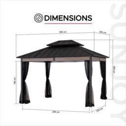 Sunjoy 3.6M X 3M Heavy-Duty Hardtop Gazebo With Mosquito Netting & Wood-Look Beams - thumbnail 9