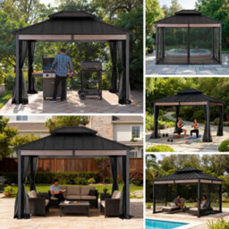 Sunjoy 3.6M X 3M Heavy-Duty Hardtop Gazebo With Mosquito Netting & Wood-Look Beams - thumbnail 8