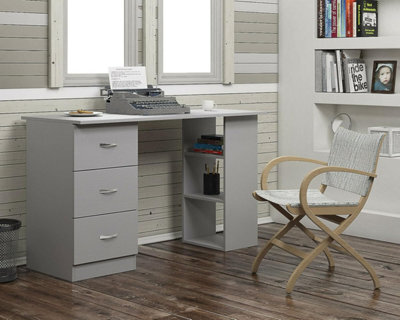 Harmin Grey 120Cm Computer Desk Modern Study Writing Table Pc Workstation 3 Shelf 3 Drawers - image 1