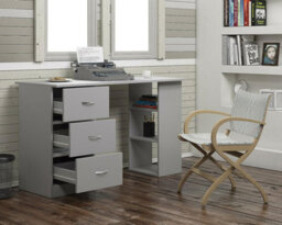 Harmin Grey 120Cm Computer Desk Modern Study Writing Table Pc Workstation 3 Shelf 3 Drawers - thumbnail 2