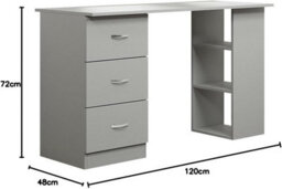 Harmin Grey 120Cm Computer Desk Modern Study Writing Table Pc Workstation 3 Shelf 3 Drawers - thumbnail 5