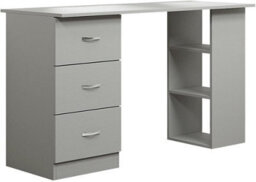 Harmin Grey 120Cm Computer Desk Modern Study Writing Table Pc Workstation 3 Shelf 3 Drawers - thumbnail 3