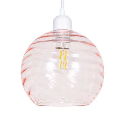 Happy Homewares Modern Designer Pink Circular Ribbed Glass Non Electric Pendant Lamp Shade - image 1