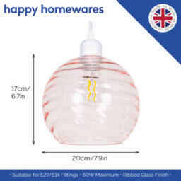 Happy Homewares Modern Designer Pink Circular Ribbed Glass Non Electric Pendant Lamp Shade - thumbnail 5
