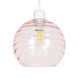 Happy Homewares Modern Designer Pink Circular Ribbed Glass Non Electric Pendant Lamp Shade