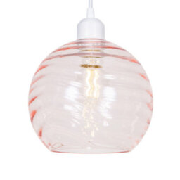 Happy Homewares Modern Designer Pink Circular Ribbed Glass Non Electric Pendant Lamp Shade - thumbnail 2