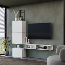 Decorotika Navarra Moduler Modern Tv Unit Wall Mount Customizable Layout High Gloss White - thumbnail 2