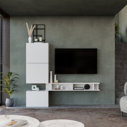 Decorotika Navarra Moduler Modern Tv Unit Wall Mount Customizable Layout High Gloss White