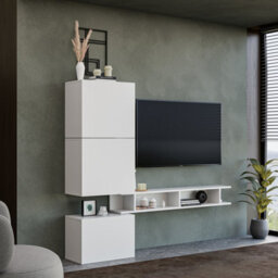 Decorotika Navarra Moduler Modern Tv Unit Wall Mount Customizable Layout High Gloss White - thumbnail 3