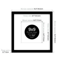 "9X9"" Black Picture Frame - 9X9"" Square Frame With 7X7"" Mount For 9X9""/7X7"" Pictures Art Deco Style Room Decor, 1 Pack" - thumbnail 2