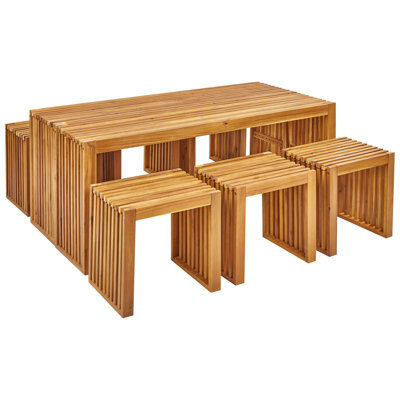 Beliani Garden Dining Set With Benches And Stools 6 Seater Bellano Acacia Wood Brown - image 1
