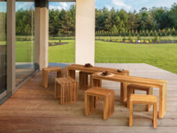 Beliani Garden Dining Set With Benches And Stools 6 Seater Bellano Acacia Wood Brown - thumbnail 2