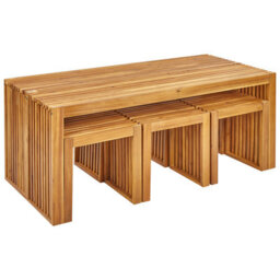 Beliani Garden Dining Set With Benches And Stools 6 Seater Bellano Acacia Wood Brown - thumbnail 5