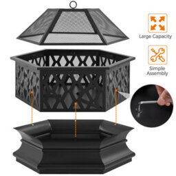 Yaheetech Hex-Shaped Fire Pit With Spark Screen And Poker Patio Garden Backyard Outdoor Camping Heater Log Burner - thumbnail 4