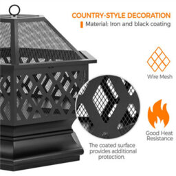 Yaheetech Hex-Shaped Fire Pit With Spark Screen And Poker Patio Garden Backyard Outdoor Camping Heater Log Burner - thumbnail 7
