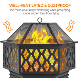 Yaheetech Hex-Shaped Fire Pit With Spark Screen And Poker Patio Garden Backyard Outdoor Camping Heater Log Burner - thumbnail 5