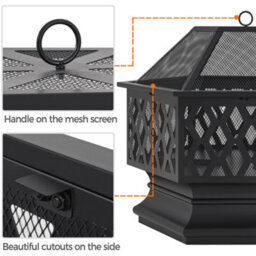 Yaheetech Hex-Shaped Fire Pit With Spark Screen And Poker Patio Garden Backyard Outdoor Camping Heater Log Burner - thumbnail 6
