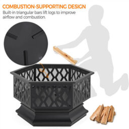 Yaheetech Hex-Shaped Fire Pit With Spark Screen And Poker Patio Garden Backyard Outdoor Camping Heater Log Burner - thumbnail 9