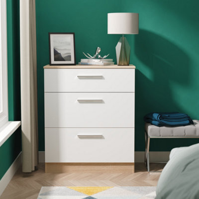 Trent 3 Drawer Deep Chest Of Drawers In White Matt & Black Matt (Ready Assembled) - image 1