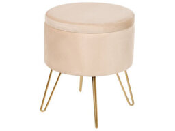 Wyld And Coco Storage Pouffe In Light Beige Velvet 42 X 42 X 44 Cm With Gold Metal Legs - thumbnail 1