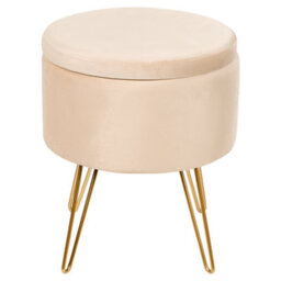 Wyld And Coco Storage Pouffe In Light Beige Velvet 42 X 42 X 44 Cm With Gold Metal Legs - thumbnail 3
