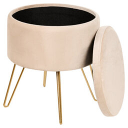 Wyld And Coco Storage Pouffe In Light Beige Velvet 42 X 42 X 44 Cm With Gold Metal Legs - thumbnail 5