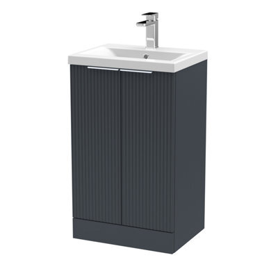 Balterley Fluted Front Floor Standing 2 Door Vanity Basin Unit With Ceramic Basin 500mm - Dark Grey - image 1