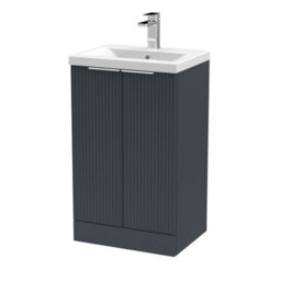 Balterley Fluted Front Floor Standing 2 Door Vanity Basin Unit With Ceramic Basin 500mm - Dark Grey - thumbnail 1