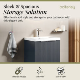 Balterley Fluted Front Floor Standing 2 Door Vanity Basin Unit With Ceramic Basin 500mm - Dark Grey - thumbnail 2