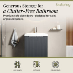 Balterley Fluted Front Floor Standing 2 Door Vanity Basin Unit With Ceramic Basin 500mm - Dark Grey - thumbnail 3
