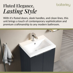 Balterley Fluted Front Floor Standing 2 Door Vanity Basin Unit With Ceramic Basin 500mm - Dark Grey - thumbnail 4