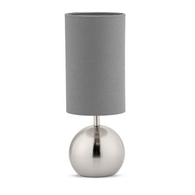 Lighting Supermarket Small Silver Brush Metal Touch Table Lamp With Grey Shade - image 1