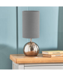 Lighting Supermarket Small Silver Brush Metal Touch Table Lamp With Grey Shade - thumbnail 5