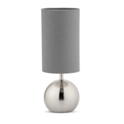 Lighting Supermarket Small Silver Brush Metal Touch Table Lamp With Grey Shade - thumbnail 1