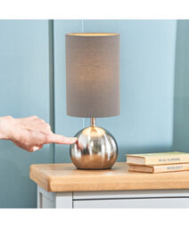 Lighting Supermarket Small Silver Brush Metal Touch Table Lamp With Grey Shade - thumbnail 6