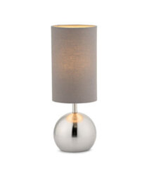 Lighting Supermarket Small Silver Brush Metal Touch Table Lamp With Grey Shade - thumbnail 2