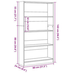 Berkfield Versatile Bookcase Concrete Grey 80X24X143 Cm Engineered Wood - thumbnail 9