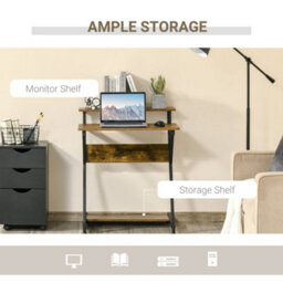 Wyld Haus Lulose 70Cm Compact Industrial Desk With Monitor Shelf, Rustic Brown Top And Black Metal Frame - thumbnail 4