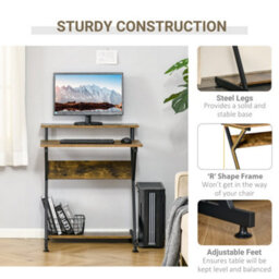 Wyld Haus Lulose 70Cm Compact Industrial Desk With Monitor Shelf, Rustic Brown Top And Black Metal Frame - thumbnail 5