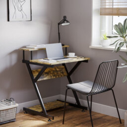 Wyld Haus Lulose 70Cm Compact Industrial Desk With Monitor Shelf, Rustic Brown Top And Black Metal Frame - thumbnail 6