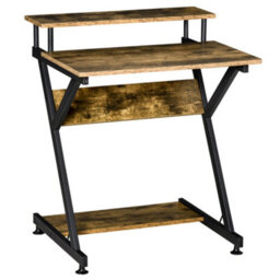 Wyld Haus Lulose 70Cm Compact Industrial Desk With Monitor Shelf, Rustic Brown Top And Black Metal Frame - thumbnail 1