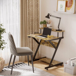 Wyld Haus Lulose 70Cm Compact Industrial Desk With Monitor Shelf, Rustic Brown Top And Black Metal Frame - thumbnail 2